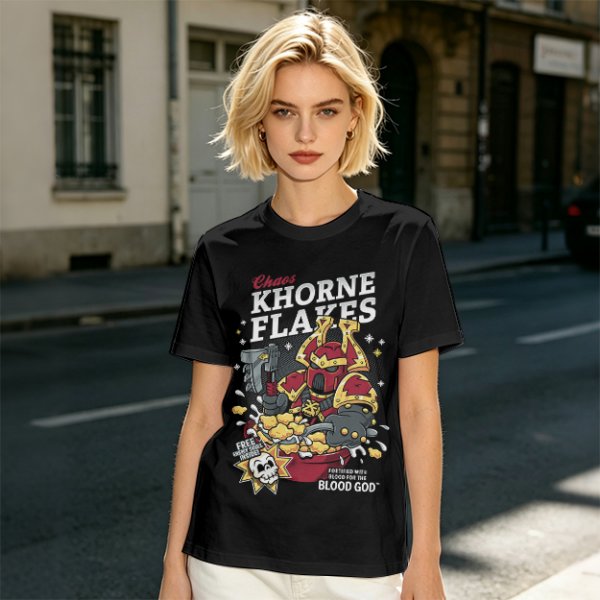 Khorne Flakes Chaos Cereal Themed Graphic T-Shirt