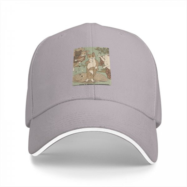 Black baseball cap with vintage illustrated cats design