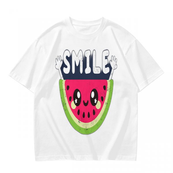 Olive T-Shirt With Cute Watermelon Graphic And Smile Text