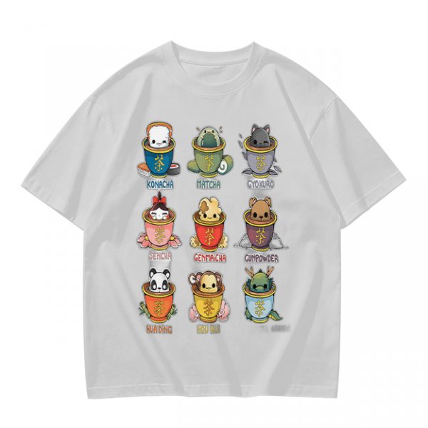 Olive T-Shirt With Cute Animal Teacup Character Print