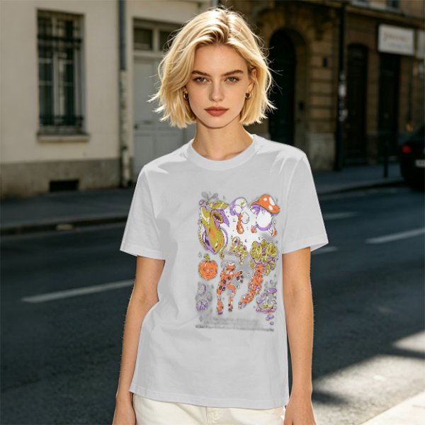 Olive Green T-Shirt With Surreal Mushroom And Vegetable Graphic Print