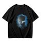 Olive T-Shirt With Anime Character Profile In Blue Cosmic Print