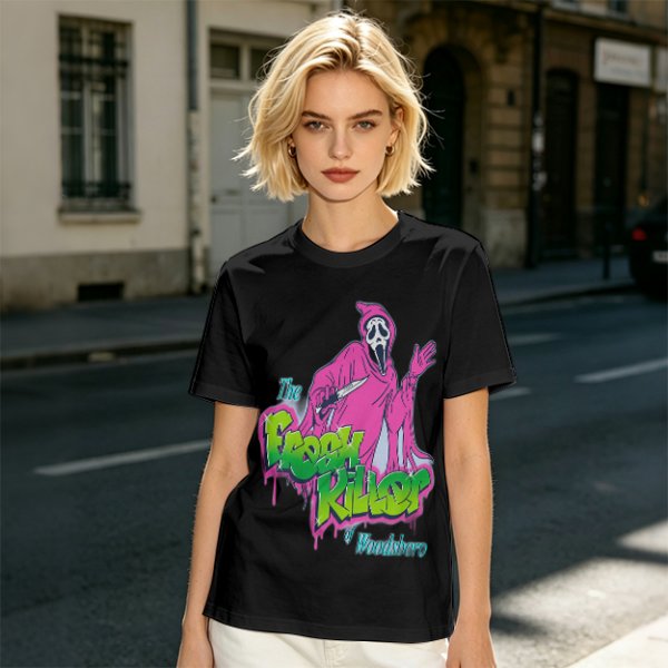 Olive T-Shirt with Neon Pink Ghostface 'The Fresh Killer' Print