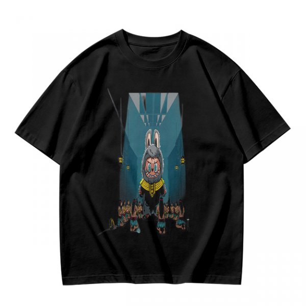 Olive Green T-Shirt With Cartoon Rabbit Character Graphic