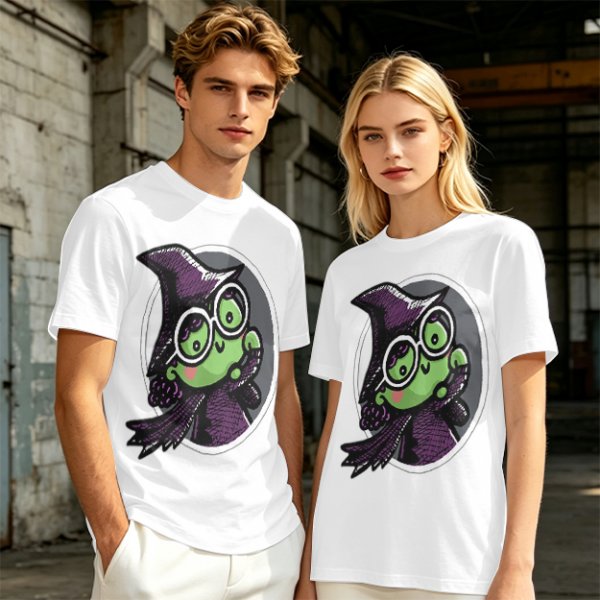 Olive T-Shirt With Cute Green Witch Wearing Glasses Graphic