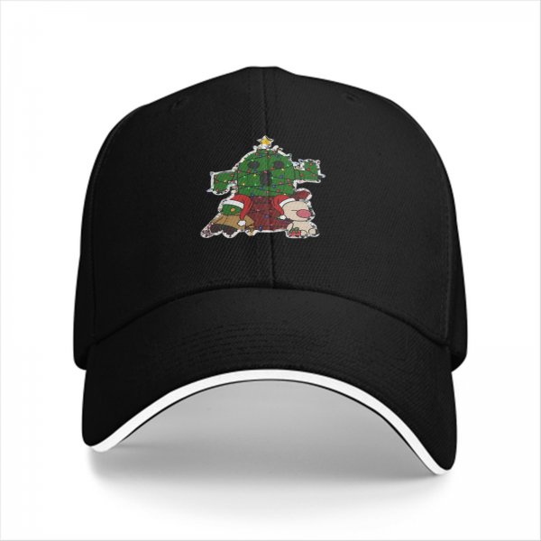 Black baseball cap with Christmas cactus and moogle festive print