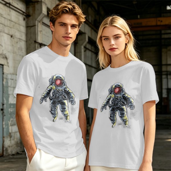 Olive T-Shirt with Floating Astronaut Graphic Print