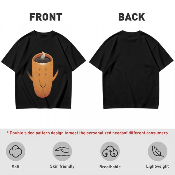Olive Green T-Shirt With Happy Steaming Coffee Cup Graphic