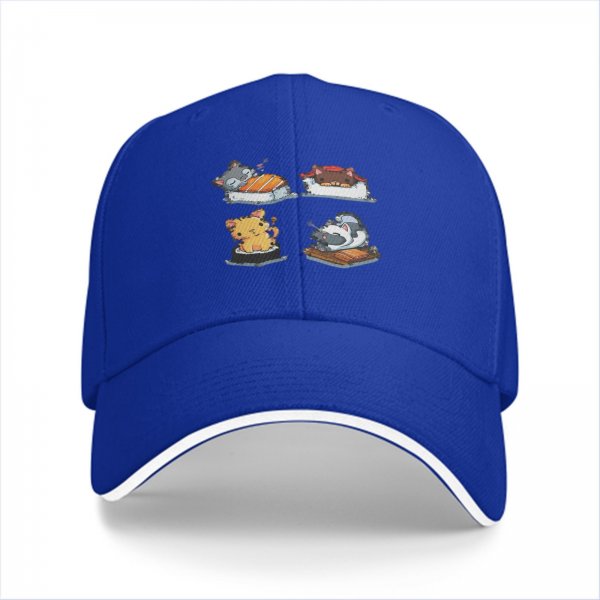 Black Baseball Cap With Cute Cat Sushi Artwork