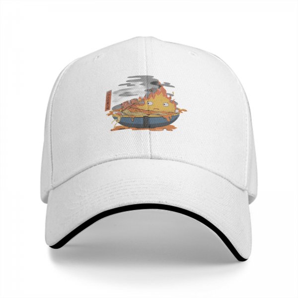 Black baseball cap with anime fire demon ramen bowl graphic