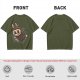 Olive Green T-Shirt With Playful Monster Bunny Graphic Print