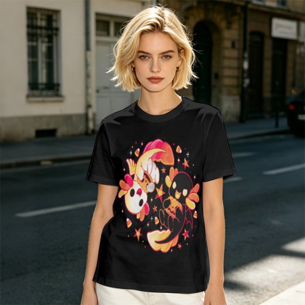 Olive T-Shirt with Halloween Axolotl Candy Corn Art