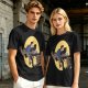 Olive T-shirt with Cartoon Chainsaw Action Character Print