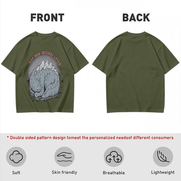 Nap Now Destroy Later Sleeping Godzilla Graphic T-Shirt