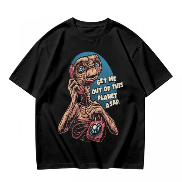 Olive t-shirt with E.T. 'Get Me Out Of This Planet ASAP' print