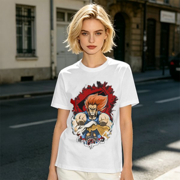 Olive T-Shirt with Retro Anime Lion Character Graphic