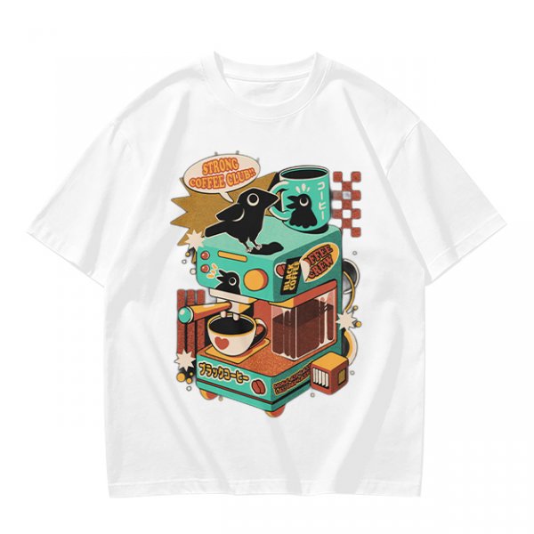 Strong Coffee Club Crow Espresso Machine T-Shirt Art