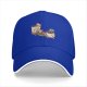 Black baseball cap with playful anthropomorphic coffee cups graphic