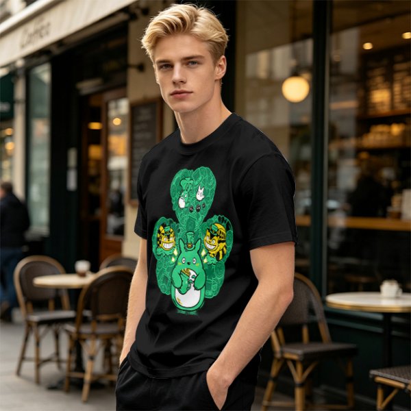 Olive Green T-Shirt With Studio Ghibli Clover Graphic Print