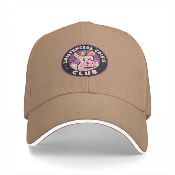 Black baseball cap with Existential Crisis Club sad unicorn graphic