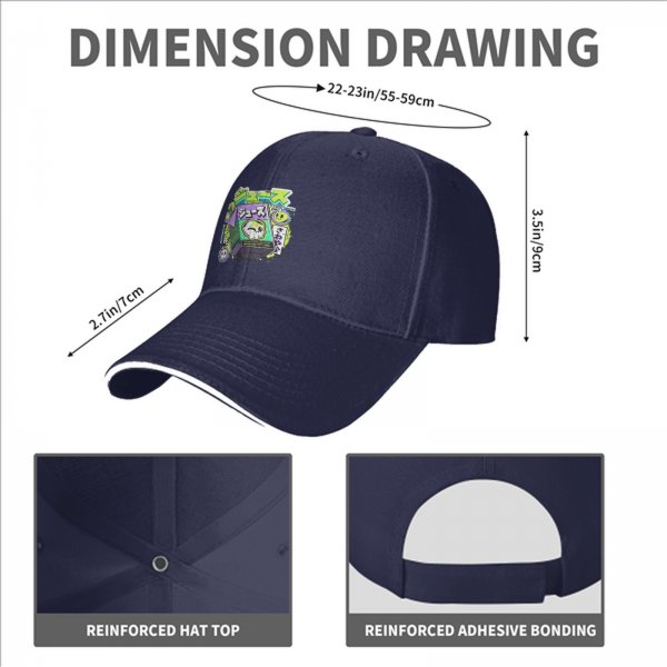Black baseball cap with neon skull juice box graphic
