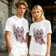 Olive T-shirt with cute warrior cat holding a sword graphic