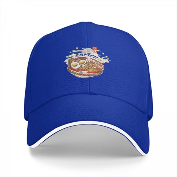 Black Baseball Cap with Ramen Bowl Graphic Print