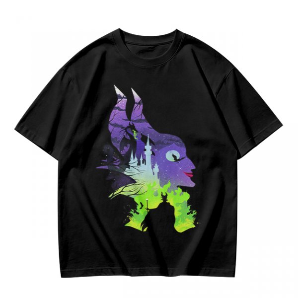 Olive green t-shirt with Maleficent fantasy silhouette graphic