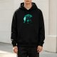 Black hoodie with glowing cat and umbrella graphic design
