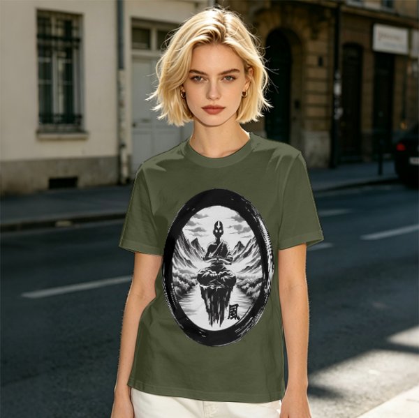 Olive T-shirt with Air Nomad Monk Meditating Ink Art Print