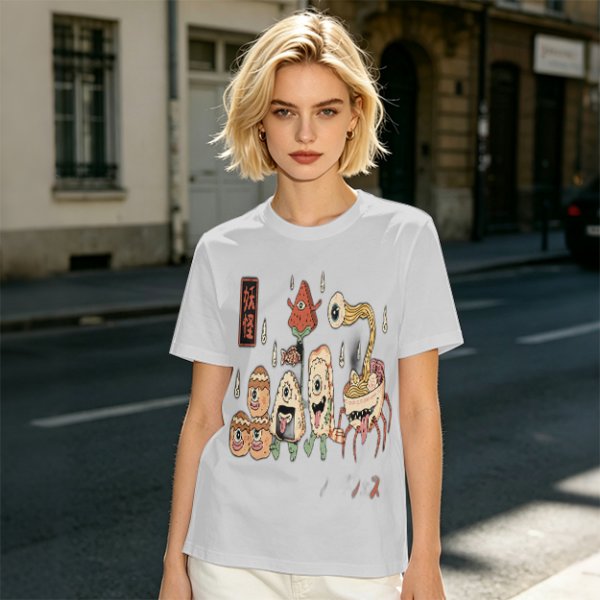 Olive T-Shirt with Japanese Food Monster Yokai Art Print