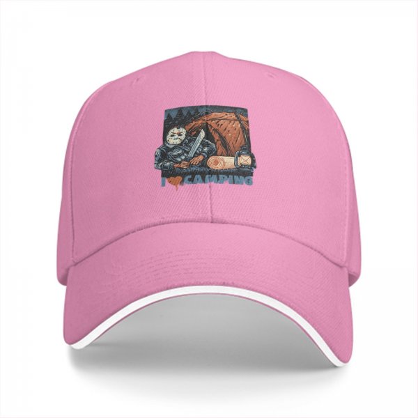 Black Baseball Cap With I Love Camping Jason Voorhees Horror Print
