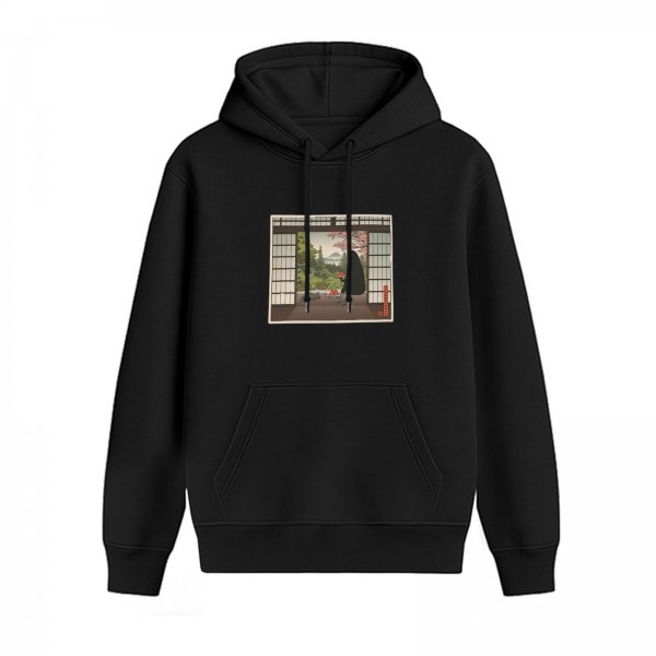 Black Hoodie With Japanese Garden Shrine Art Print