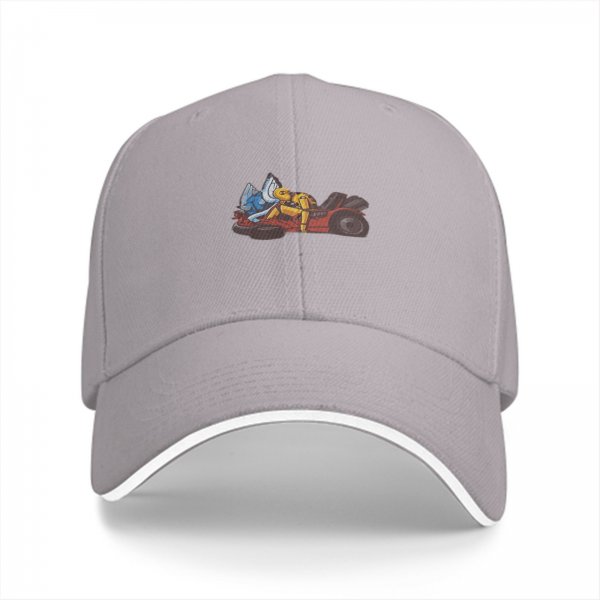 Black Baseball Cap With Cartoon Characters Driving Go-Kart Graphic