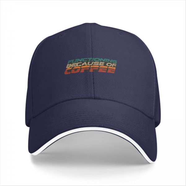Black Baseball Cap With 'Functioning Because Of Coffee' Retro Text