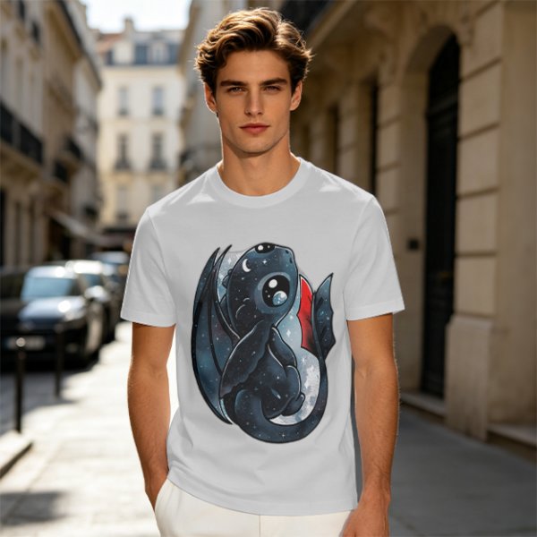 Olive T-shirt with cute starry night dragon graphic