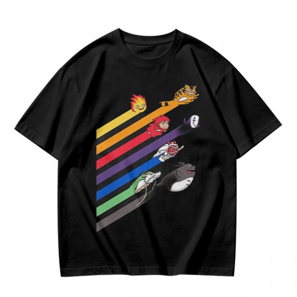 Studio Ghibli Characters Rainbow Stripe Graphic T-Shirt