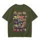 Olive T-Shirt With Halloween Themed Food And Pumpkin Cat Print