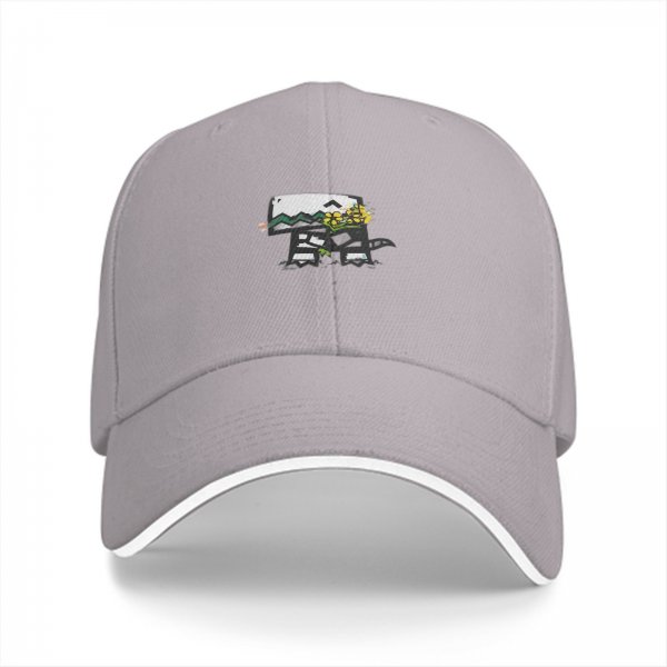 Black baseball cap with cute mushroom and yellow flowers graphic