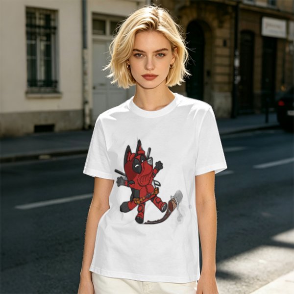 Olive Green T-Shirt With Cute Deadpool Dog Graphic Print