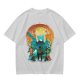 Olive Green T-Shirt With Fantasy Hero Silhouette Landscape Art