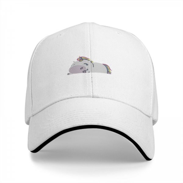 Black Baseball Cap With Chubby Lying Unicorn Rainbow Print