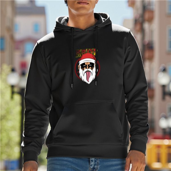 Black Hoodie With Rock Santa Claus Graphic Print