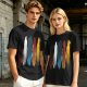 Olive Green T-Shirt With Vertical Colorful Brushstroke Figure Art