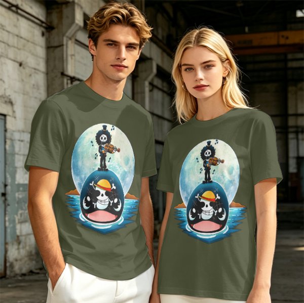 One Piece Brook Playing Violin on Laboon Whale Moon T-Shirt Print