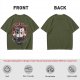 Olive t-shirt with retro cartoon raccoon and dog trash can print