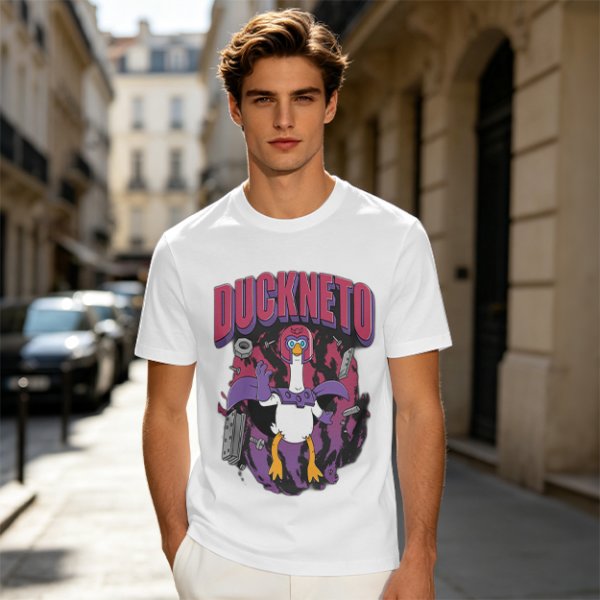 Olive Graphic T-Shirt Featuring Duckneto Superhero Duck Art