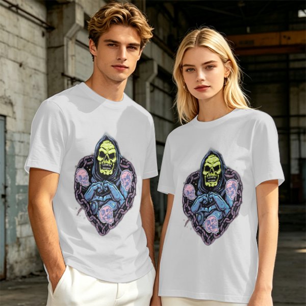 Olive T-Shirt With Grim Reaper Skull And Chain Heart Graphic
