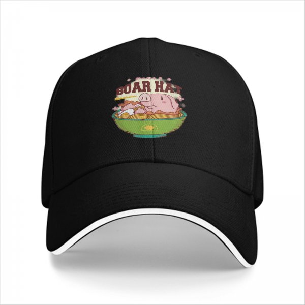 Black Baseball Cap With Boar Hat Ramen Pig Graphic