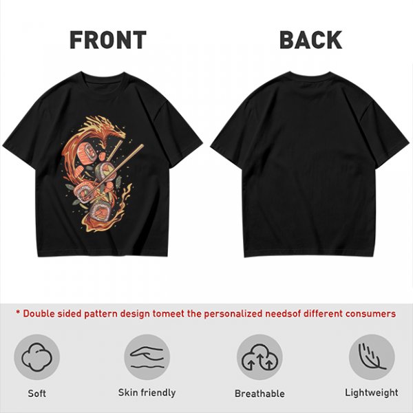 Olive T-shirt with Sushi Dragon Chopstick Art Print